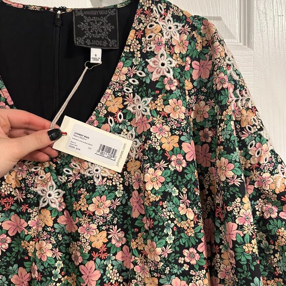 Johnny Was Rebekah Poplin Mini Dress Colorful, V Neck, Sleeves NWT - Picture 3 of 4